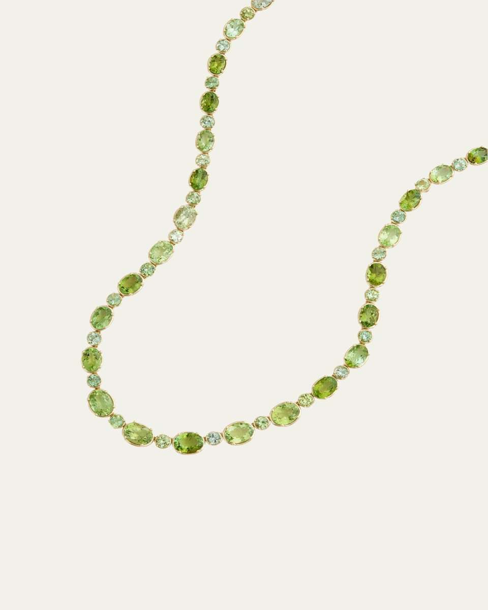 18K Yellow Gold Graduated Light Green Tourmaline Oval and Round Necklace